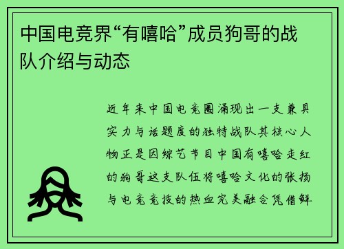 中国电竞界“有嘻哈”成员狗哥的战队介绍与动态