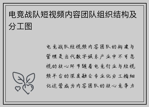 电竞战队短视频内容团队组织结构及分工图